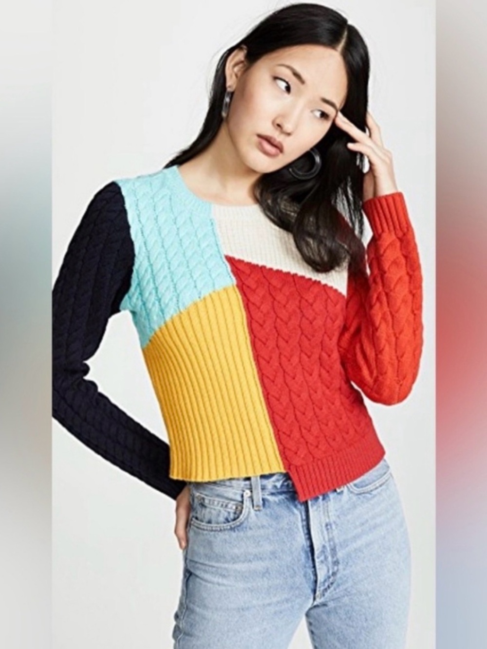 Alice & Olivia NWT Cable Knit Sweater Red, Yellow, Blue, Black, Cream